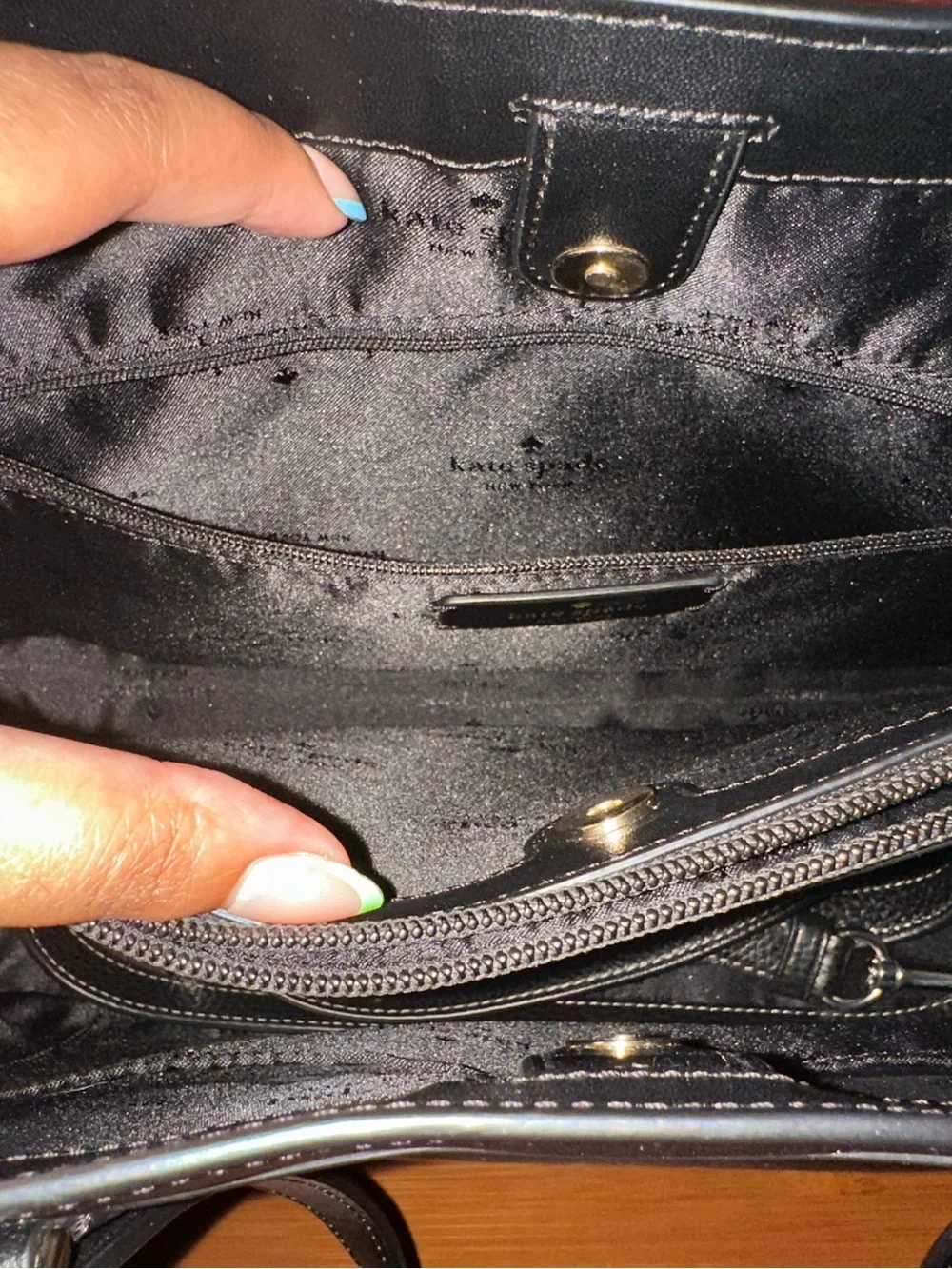kate spade Black Leather Tote with Gold Logo